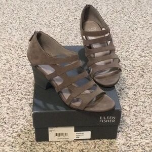 Eileen Fisher Gray Heeled Sandals with Strappy Design
